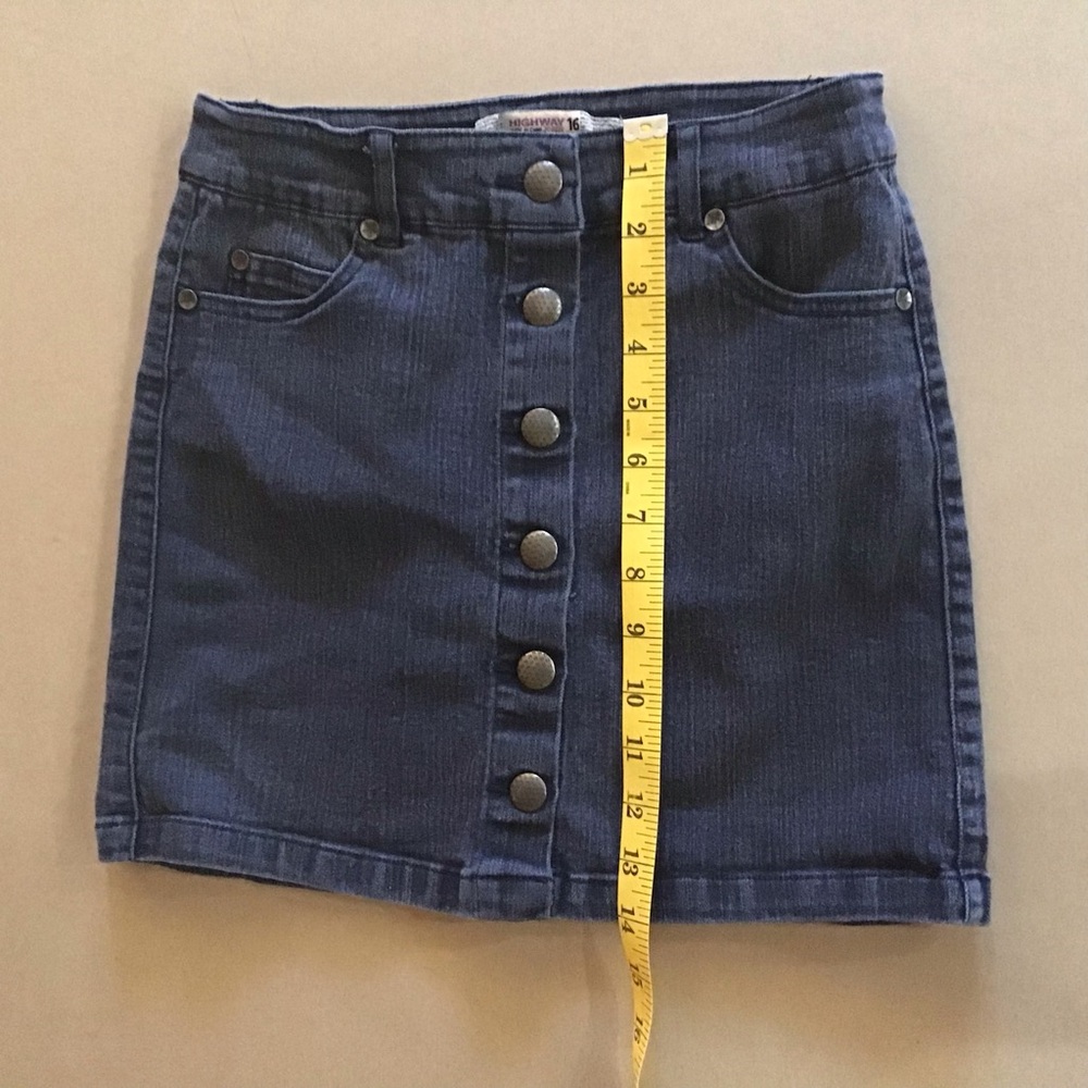 Highway Jeans Denim Pencil Mini Skirt Girls Size 16 Dk black wash, brass buttons